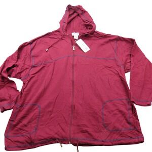 BEAUX ART Womens 3X Burgundy  Full Zip Hoodie Drawstring Pockets Sweatshirt